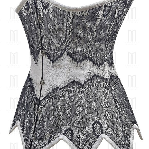 Elegant Underbust Brocade Corset with Eyelash Lace Overlay & Steel Boning - Picture 2 of 3